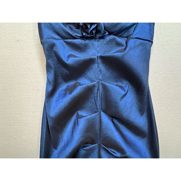 Womens Evening Formal Cocktail Dress Blue Floral Ruched Sleeveless Party Chic - Picture 3 of 11